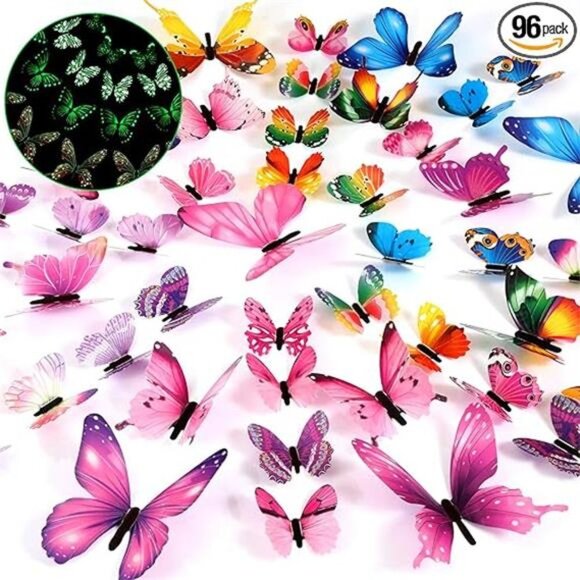 96 Pieces Glow in The Dark Luminous 3D Butterfly Wall Decals Decor Removable - Picture 8 of 8